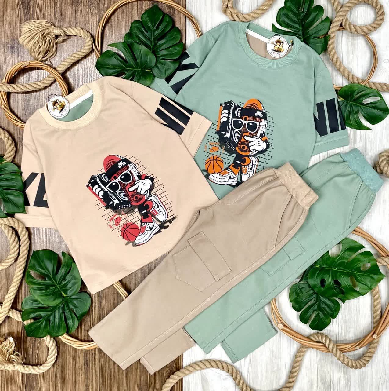 ست تیشرت و شلوار مام استایل پسرانه طرح پسر خلاق