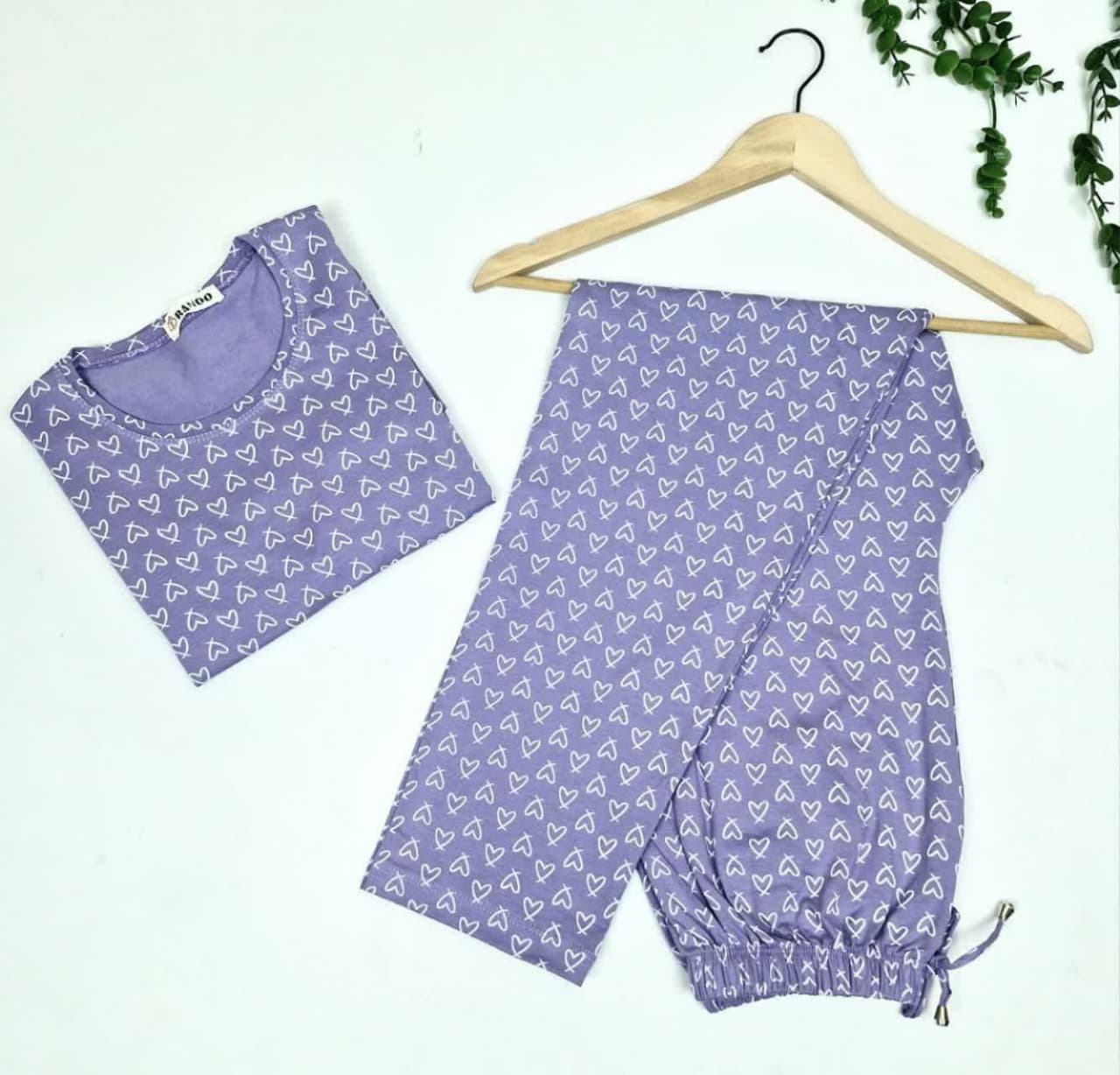 ست تیشرت و شلوار نخ پنبه قلب ویکتوریا